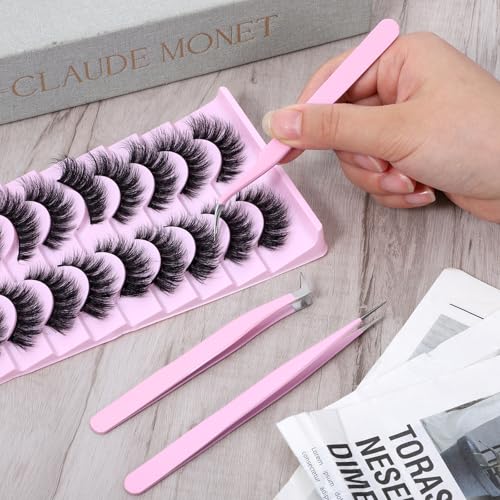 Xelsluthe 3-Piece Stainless Steel Eyelash Extension Tweezers Set, Straight and Curved Precision Lash Tools for Volume Lashes and Nail Art
