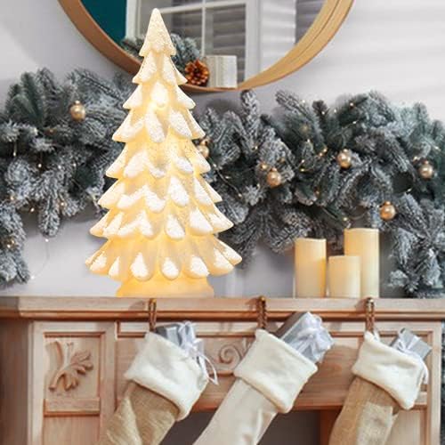 Bdor White Christmas Tree - 11-Inch Tabletop Decor with Lights & Snowflakes | Exquisite Resin Ornaments