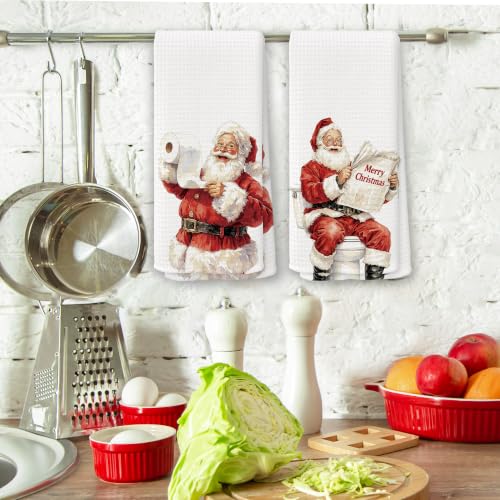 Christmas Santa Hand Towels Set of 2 - 16x24in Holiday Bathroom Decor - Variation of THIS listing