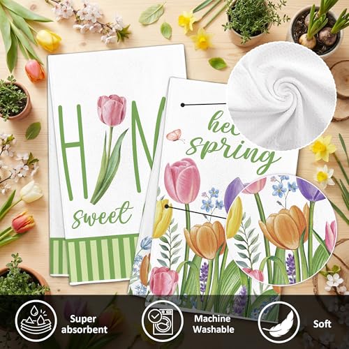 Spring Tulips Kitchen Towels Set of 2 - 18x26 Inch Decorative Dish Towels