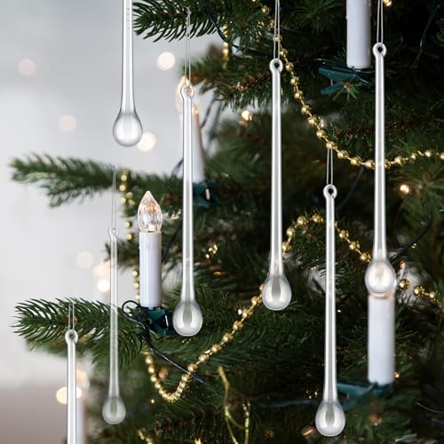 24 Pcs Clear Glass Icicle Christmas Ornaments - Extra Long 3.94 x 0.79 Inches