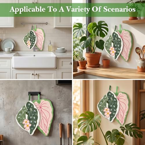 Adorable 2-Piece Coral Fleece Hand Towel Set - Monstera & Flower Design