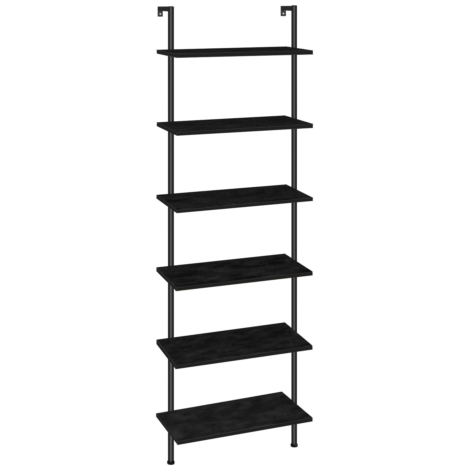 HOOBRO DIY Ladder Shelf, 6-Tier Wall Mounted Bookshelf, Office Vertical Bookcase, Wooden Storage Shelves for Home Office, Bedroom, Black BB65CJ01