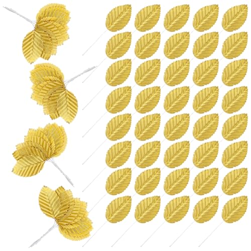 Foyods 120 PCS Gold Artificial Leaves with Flexible Stems for DIY Crafts