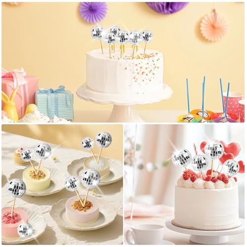 33pcs Disco Ball Cake Toppers with Happy Birthday & Star Picks Party Decor