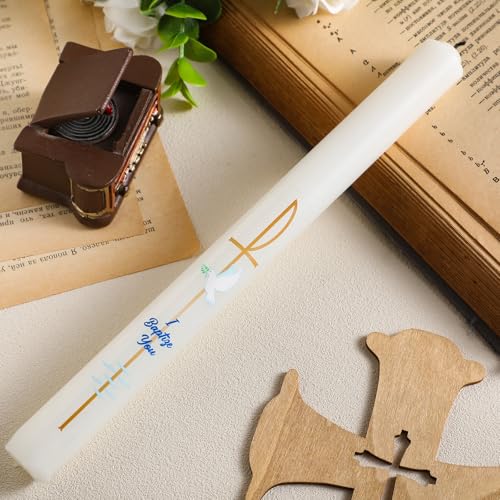 Conelist 10-Inch Baptism Candle with Cross and Dove Symbols for Christening