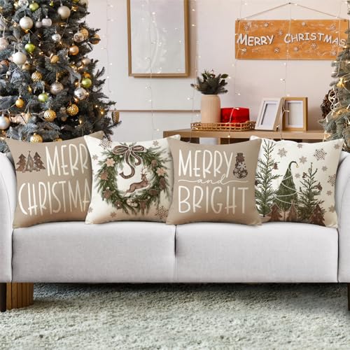 NIGHTWISH Christmas Pillow Covers Set of 4 - 18x18 Holiday Decor