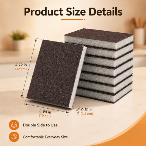 8 Pack Heavy-Duty Carborundum Scouring Sponge Pads for Kitchen Cleaning