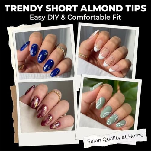 Plauva Short Almond Soft Gel Nail Tips 216 Pcs Pre-Etched Fake Nails