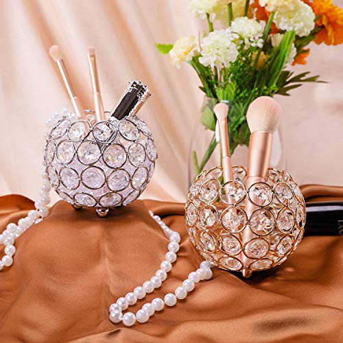 Gold Spherical Crystal Makeup Brush Holder Organizer