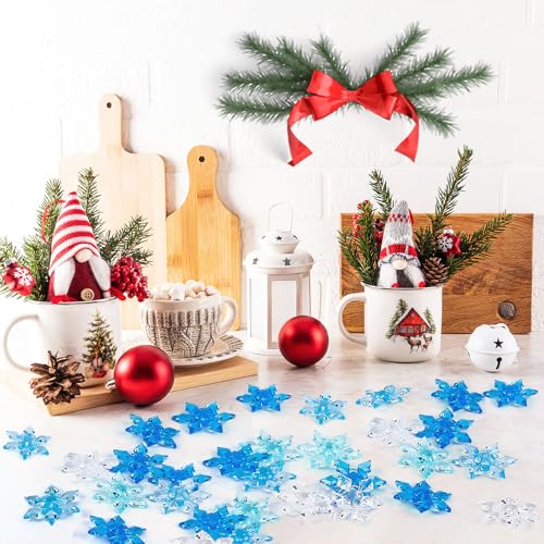 120Pcs Blue White Acrylic Snowflake Ornaments for Winter Decor