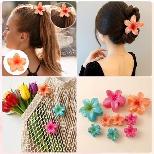 9-Piece Hawaiian Flower Claw Clips Set, Tropical Plumeria Hair Accessories