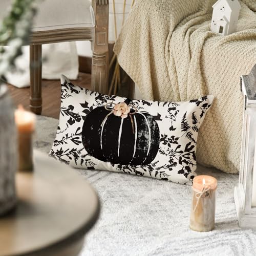 Fall Pumpkin Leaves Throw Pillow Cover 20x12 Inch - AVOIN