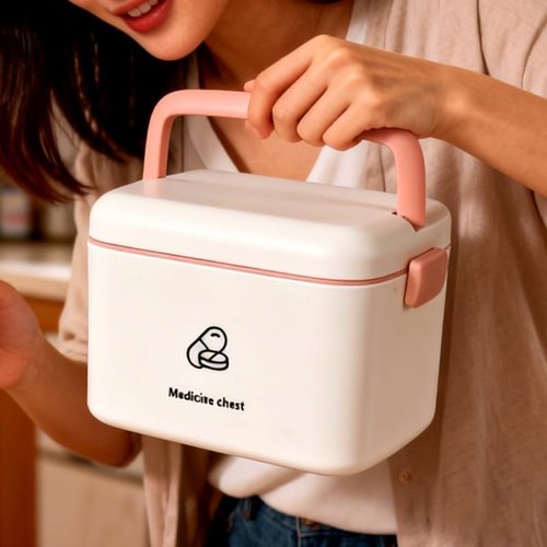 Home Multi-Layer Medicine Storage Box - 2-Tier Design with Portable Handle & Snap-Lock Closure