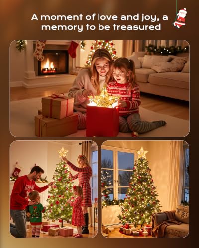 Pvc Gold Star Tree Topper with Built-in 10 Bulb String Lights - Silver Glitter Christmas Star with 3D Design, Indoor Holiday Decoration