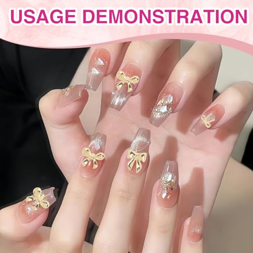 200 Pcs Gold and Silver Bow Nail Charms 3D Alloy Bows