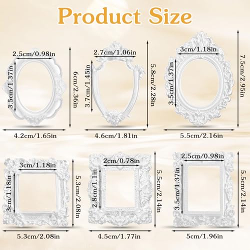 Nogeqi 6 Pcs White Miniature Picture Frames Vintage Resin Tiny Craft Frames