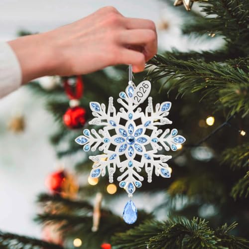 Mi Light Blue Snowflake Christmas Tree Ornament - 2026 Dated Keepsake, 5 Inch with Crystals