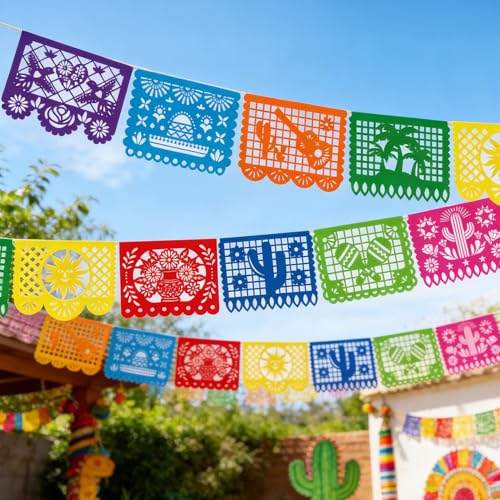 18FT Mexican Fiesta Banner - Waterproof Papel Picado Decor