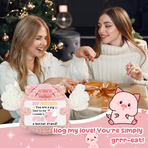 Handmade Crochet Pink Pig | Funny Friendship Gift for Women