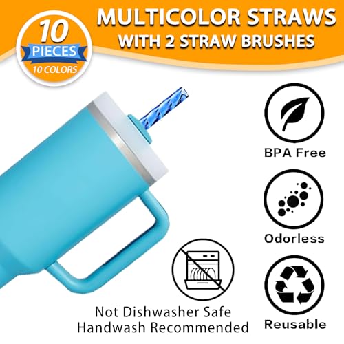 LEDUO 10-Pack Reusable Sparkling Straws for Stanley & Tumbler Cups