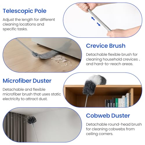 VITEVER 5-in-1 Extendable Dusting Kit with Microfiber Dusters & Pole