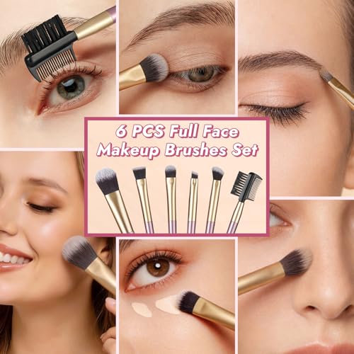 HEYOTECK 6Pcs Professional Makeup Brush Set Soft Synthetic Face Brushes