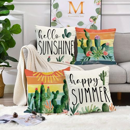 Summer Green Cactus Throw Pillow Covers - 18x18 inch (Pack of 4)