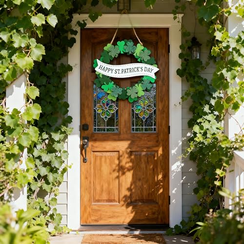 St. Patrick's Day Wooden Door Sign - 11" Shamrock Wreath