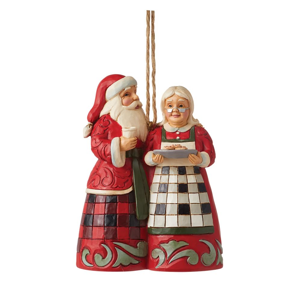 Enesco Jim Shore Heartwood Creek Highland Santa and Mrs. Claus Hanging Ornament, 3.82 Inch, Multicolor
