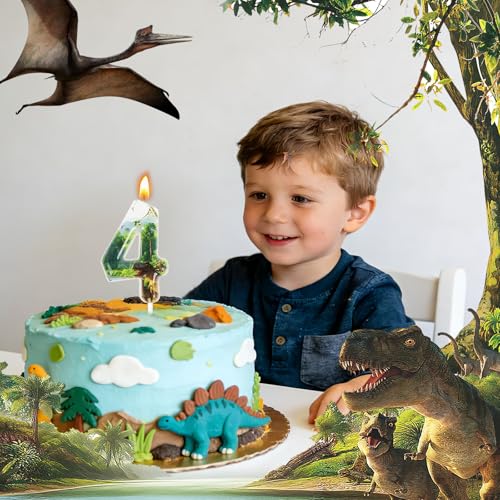 Dinosaur Birthday Candles - Green Number 4 Cake Topper