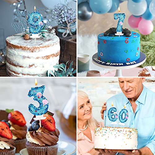 3-Inch Blue Glitter Shell Number Candle for Birthday Cake