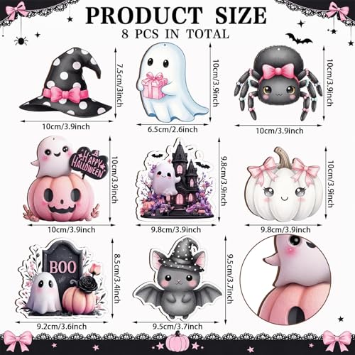 8 Pcs Pink Halloween Wooden Ornaments - Spooky Cute Decor