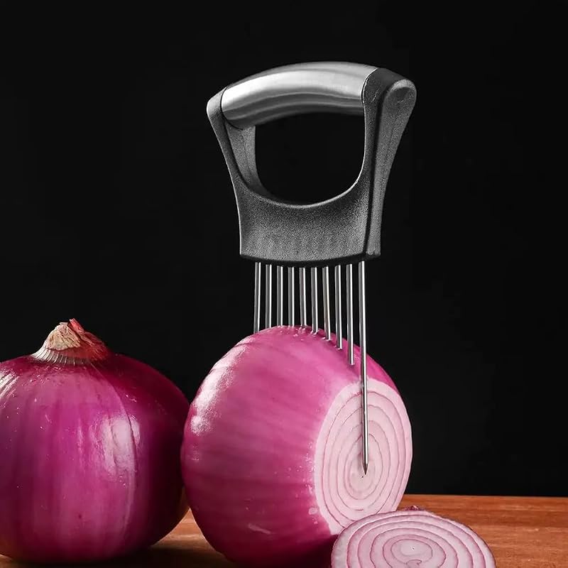 Stainless Steel Onion Holder & Food Slicer Tool for Safe Cutting