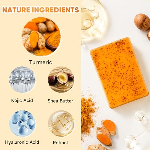 SOSILYARA Turmeric Kojic Acid Soap Bars 3-Pack with Foaming Mesh - SLS-Free