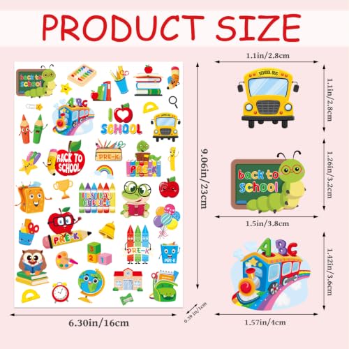 INCOK Back to School Temporary Tattoos - 8 Sheets of Cute Classroom Rewards and First Day Preschool Party Favors