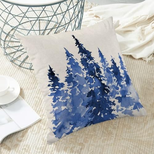 Blue Christmas Tree Pillow Covers Set of 2, 18x18 Inch Holiday Couch Decor
