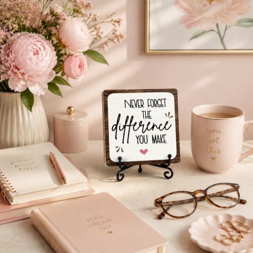 Inspirational Desk Sign with Quote for Office or Home - 5x5 Wooden Plaque