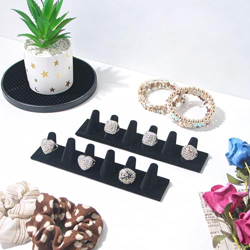 Black Velvet 6-Finger Ring Display Stand - Set of 2 Jewelry Holders