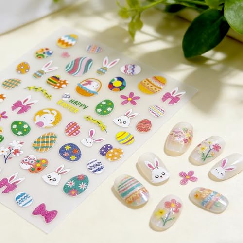Easter Nail Art Stickers 6 Sheets Self-Adhesive Bunny Decals