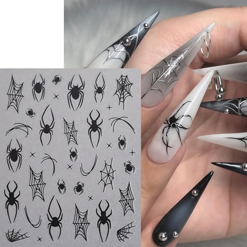 Halloween Spider Nail Stickers Rhinestone 3D Self-Adhesive Decals 6 Sheets