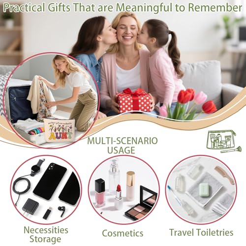 Aunt Makeup Bag Waterproof Linen Travel Cosmetic Pouch for Birthday