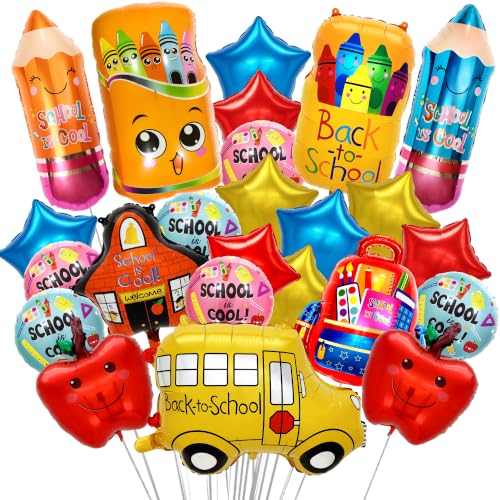 24Pcs Back to School Balloon Set - Foil School Bus, Apple & Pencil Decor