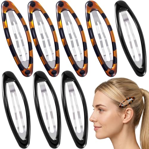 8 Pcs Enamel Metal Hair Barrettes Snap Clips Non-Slip Hairpins