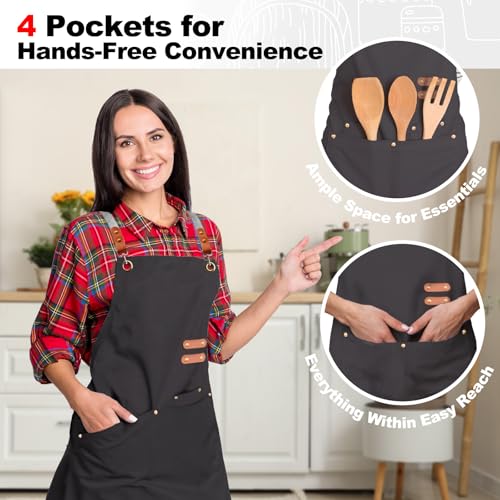 BeLuyi Black Chef Apron with Cross Back Straps & 4 Pockets