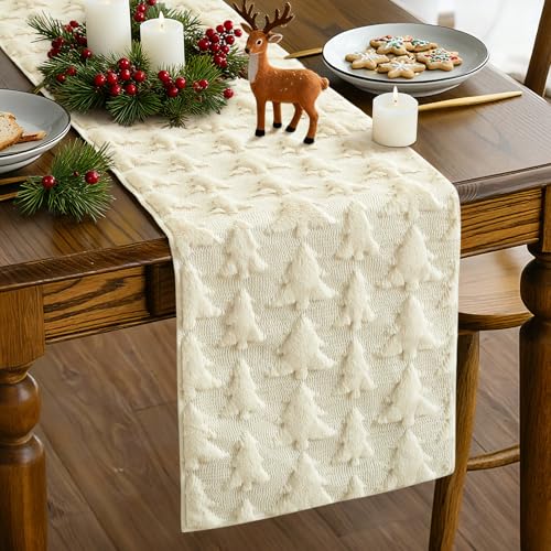 Artscope Christmas Tree Table Runner 13x48 Inch - Beige, Holiday Decor
