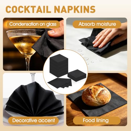 150 Count Black Cocktail Napkins - 2-Ply Disposable Napkins for Parties
