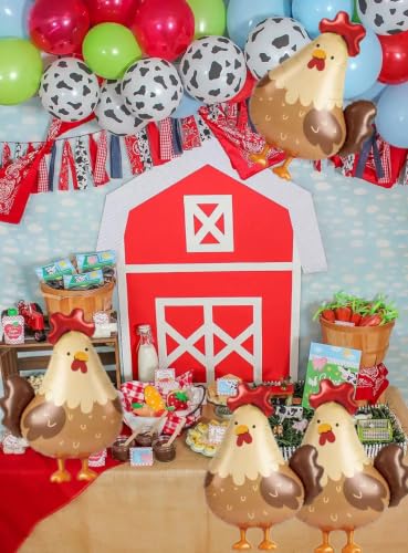 3-Piece Farm Chicken Foil Balloons - Large Rooster Decor for Barnyard Party