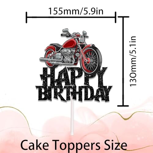 Black Glitter Motorcycle Racing Cake Topper - Birthday Decor