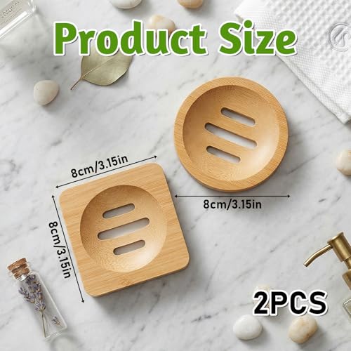 Bamboo Soap Dish Holders Set - Natural Wooden Shower & Bathroom Accessories